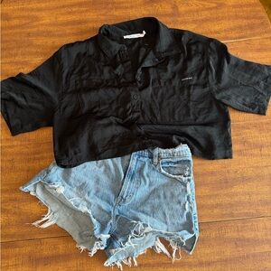 Black Button-Up Calvin Klein Crop Shirt